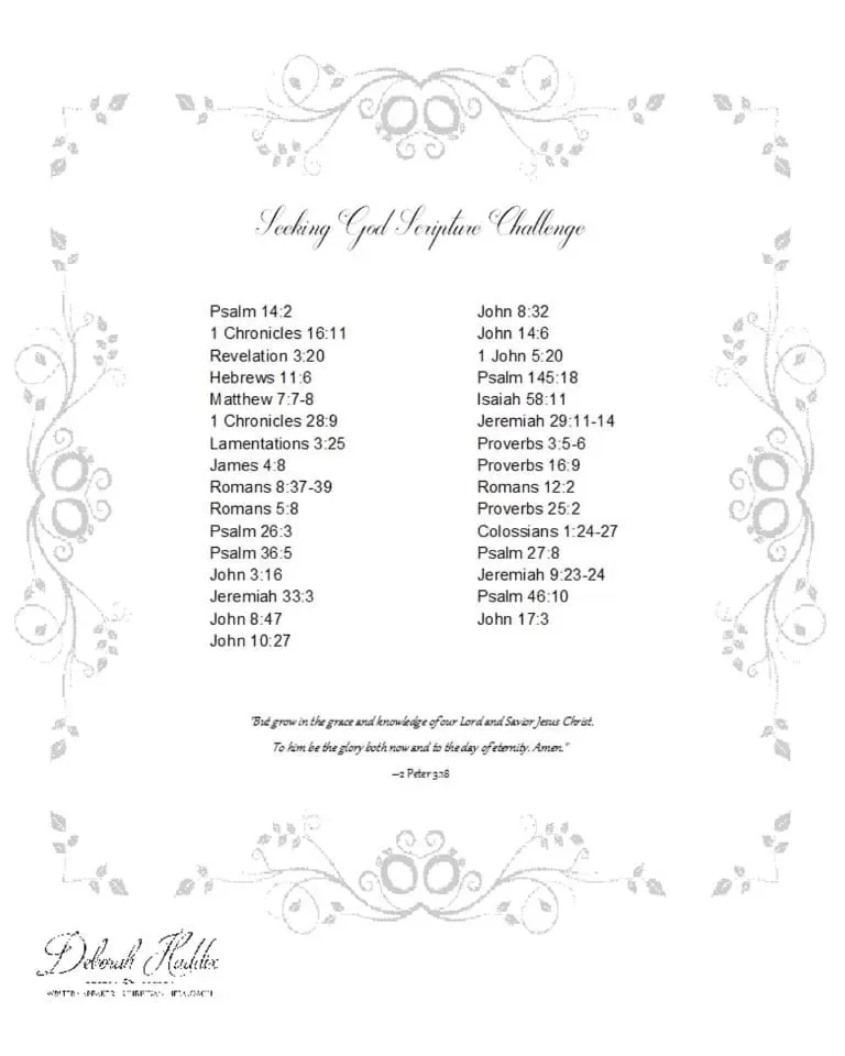|Seeking God Scripture Challenge printable. Spend 31 days in Scripture getting to know God better and deepening your relationship with Him.